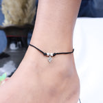 将图像加载到图库查看器中， 925 Silver Floral Charm Anklet on Black Cord | Handcrafted Boho Jewelry
