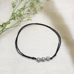 将图像加载到图库查看器中， Black Cord Anklet with Three Floral Sterling Silver Charms
