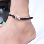 Load image into Gallery viewer, Adjustable Black Cord Bracelet with Sterling Silver Lotus Charm
