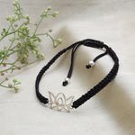 Load image into Gallery viewer, Adjustable Black Cord Bracelet with Sterling Silver Lotus Charm
