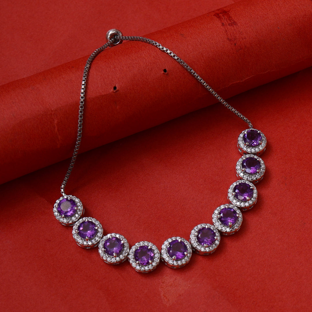925 Silver Amethyst Bracelet for Women | Adjustable Jewelry