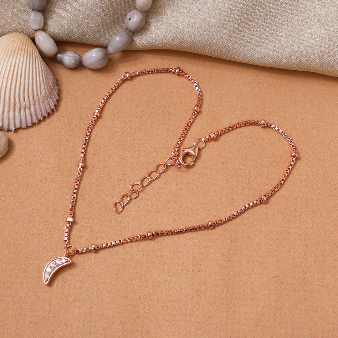 Rose gold plating Moon Anklet with Cubic Zirconia | Women's Jewelry Gift