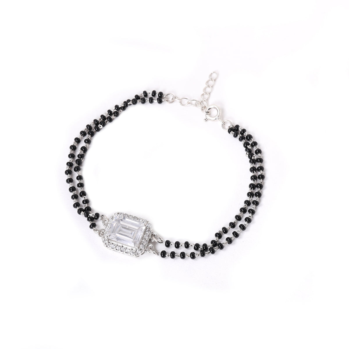 925 silver black bead bracelet with cubic zirconia | women's gift