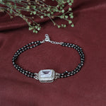 Load image into Gallery viewer, Silver Black Bead Bracelet with Emerald Cut Stone | Gift for Her

