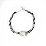 Load image into Gallery viewer, Silver Black Bead Bracelet with Emerald Cut Stone | Gift for Her
