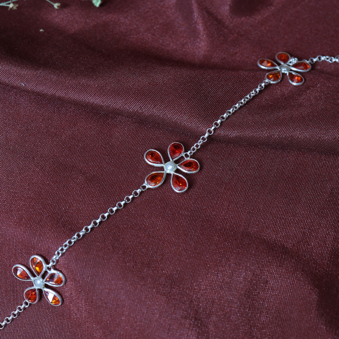 925 Silver Flower Bracelet with Garnet Stones | Women's Jewelry