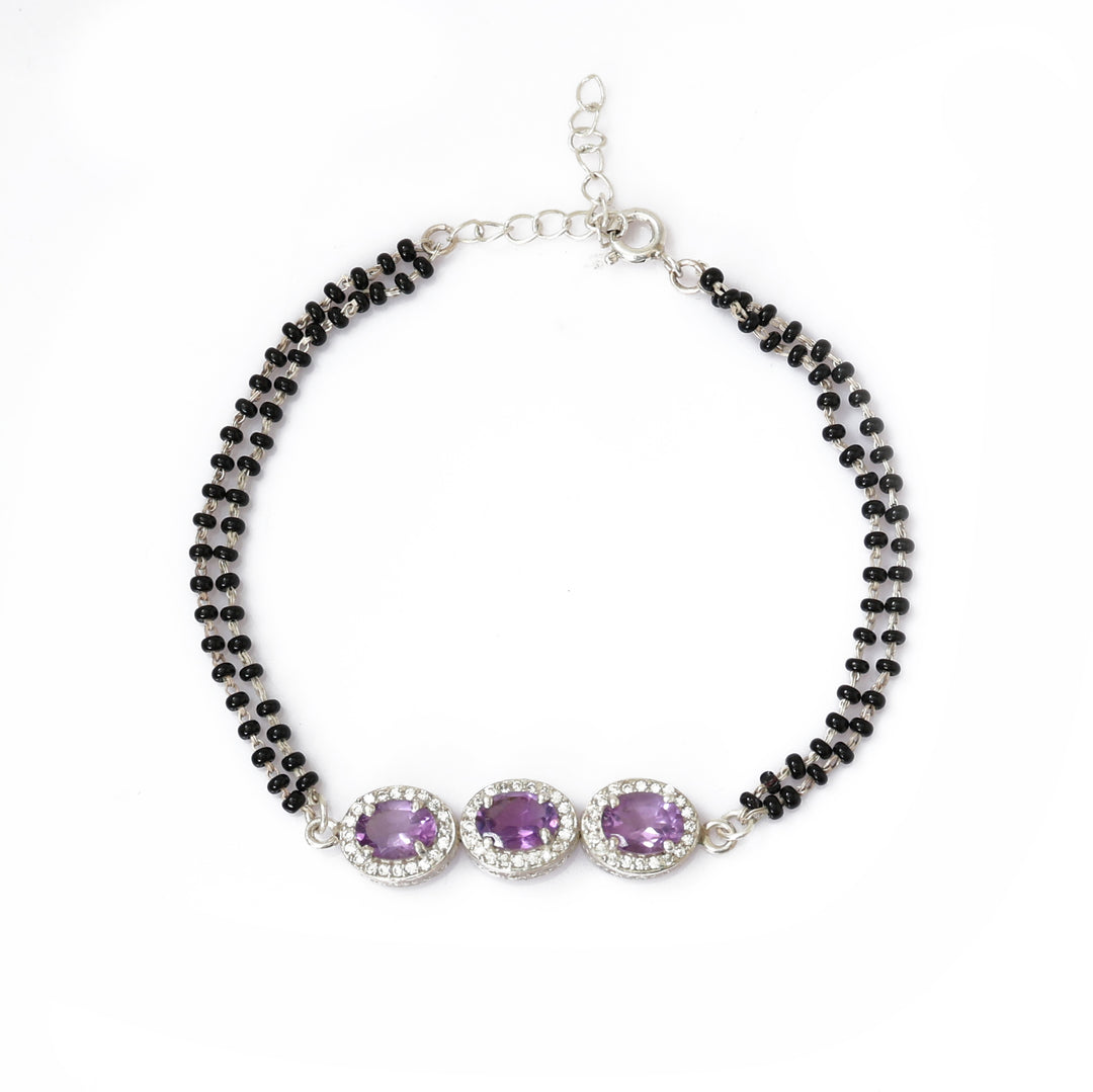 925 Silver Amethyst Bead Bracelet for Women | Gift Jewelry