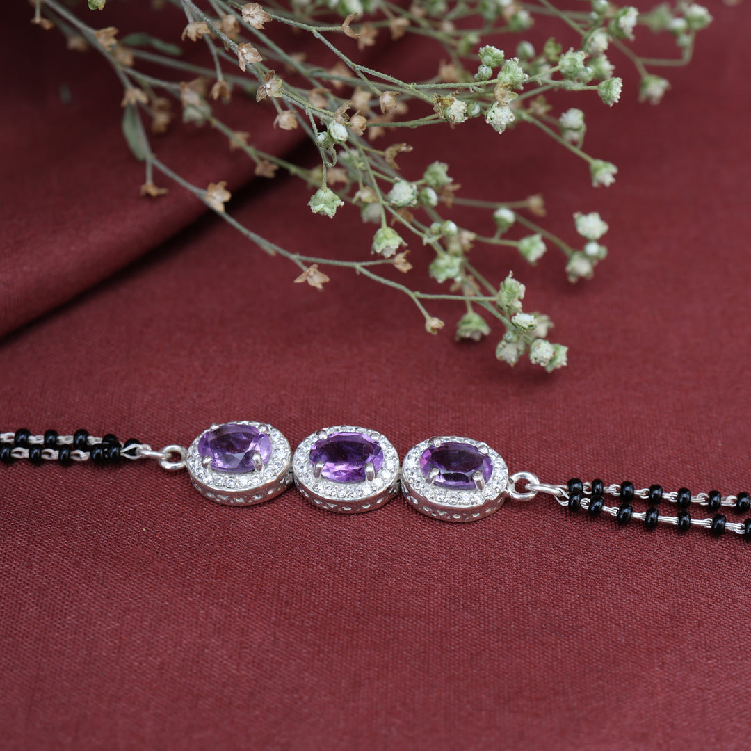 925 Silver Amethyst Bead Bracelet for Women | Gift Jewelry