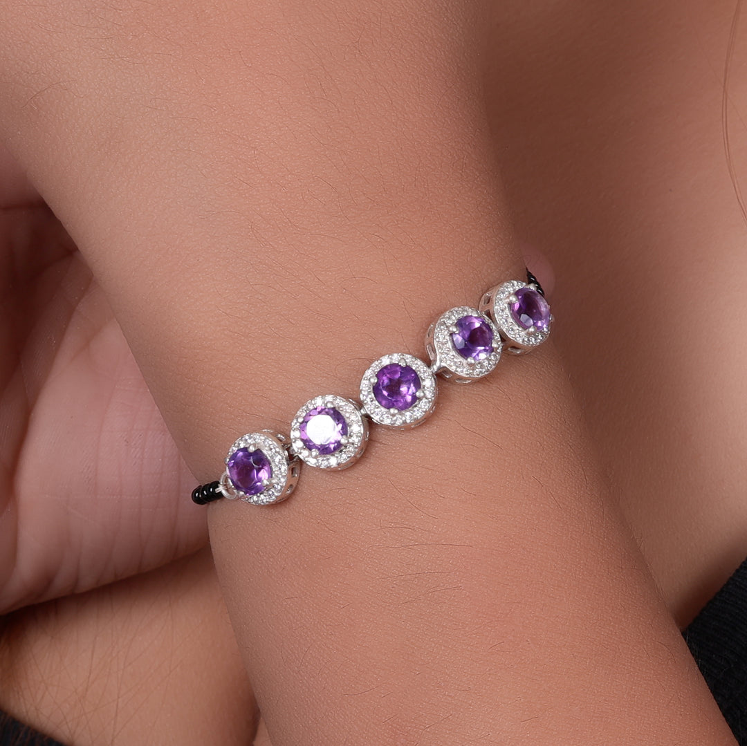 Amethyst Bead Bracelet for Women | Sterling Silver Jewelry