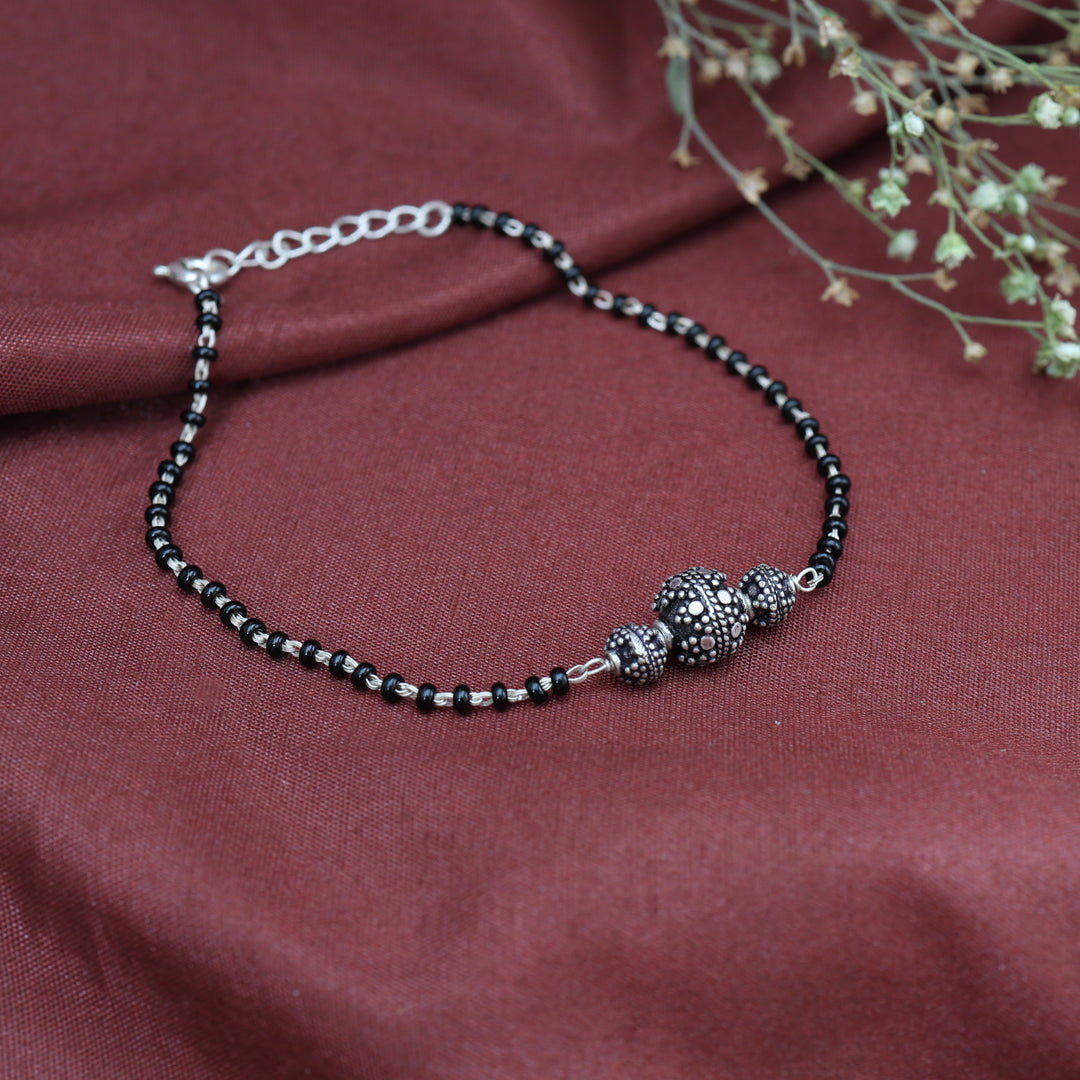 Silver Bead Black Bracelet for Women | Daily Wear Gift