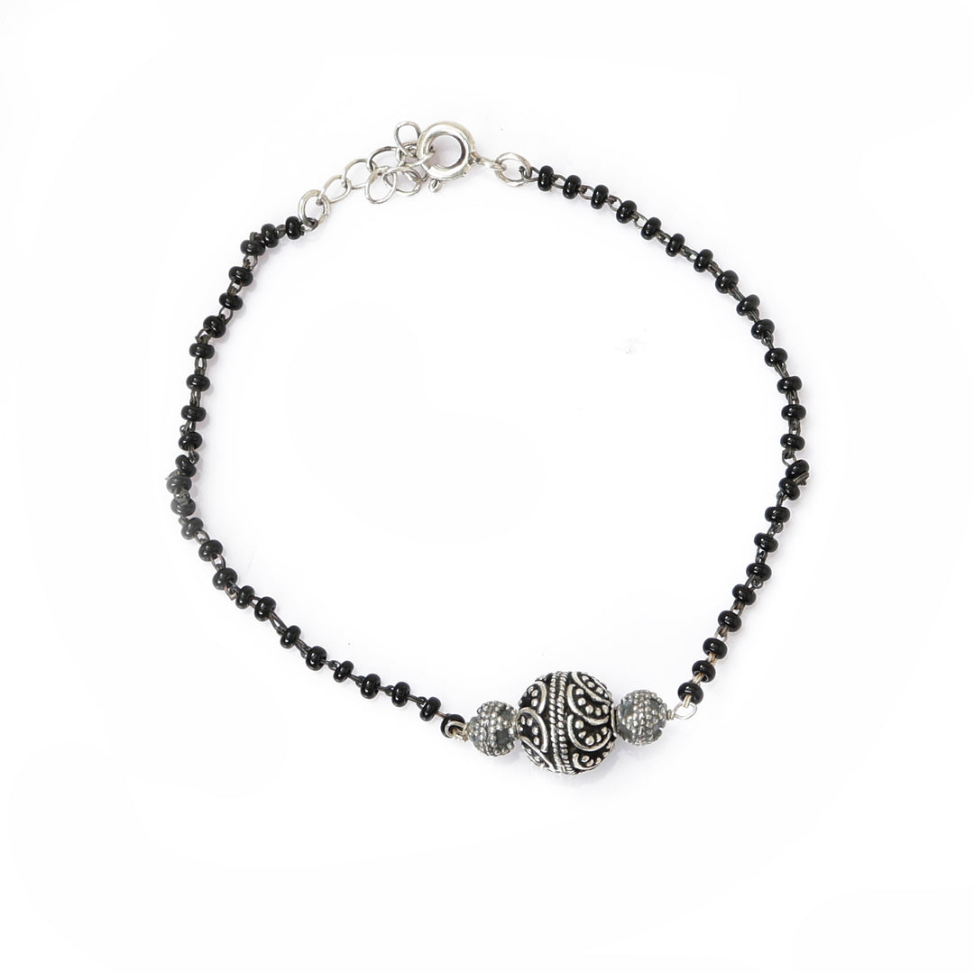 Silver Bead Black Bracelet for Women | Daily Wear Gift