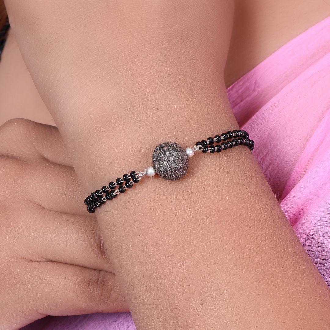 Pulsera de cuentas negras | Regalo de joyería de cuentas de plata de ley