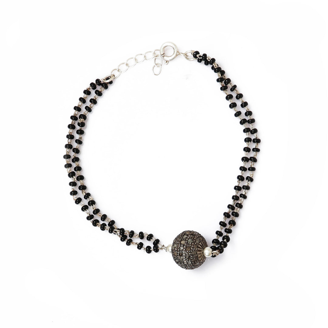 Pulsera de cuentas negras | Regalo de joyería de cuentas de plata de ley