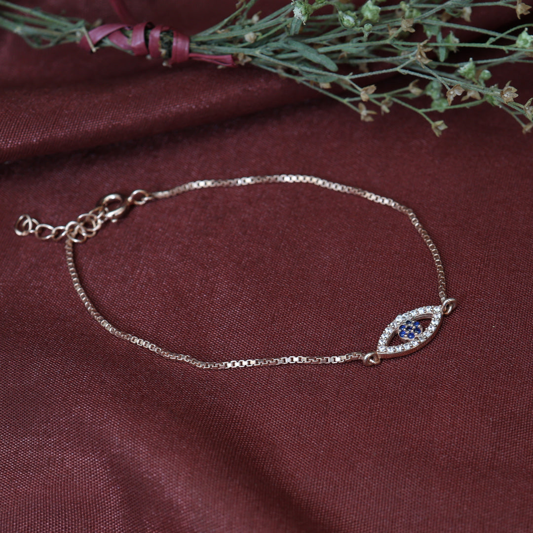 Pulsera de oro rosa con ojo malvado para mujer | Regalo de joyería protectora