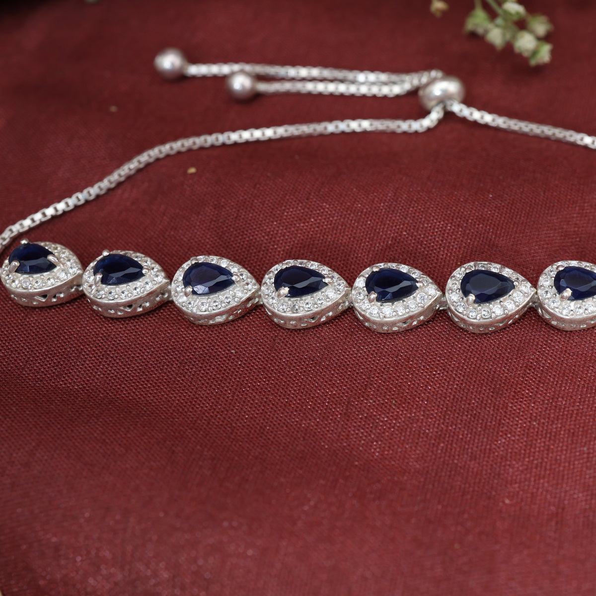 Silver blue sapphire teardrop bracelet for women | gift