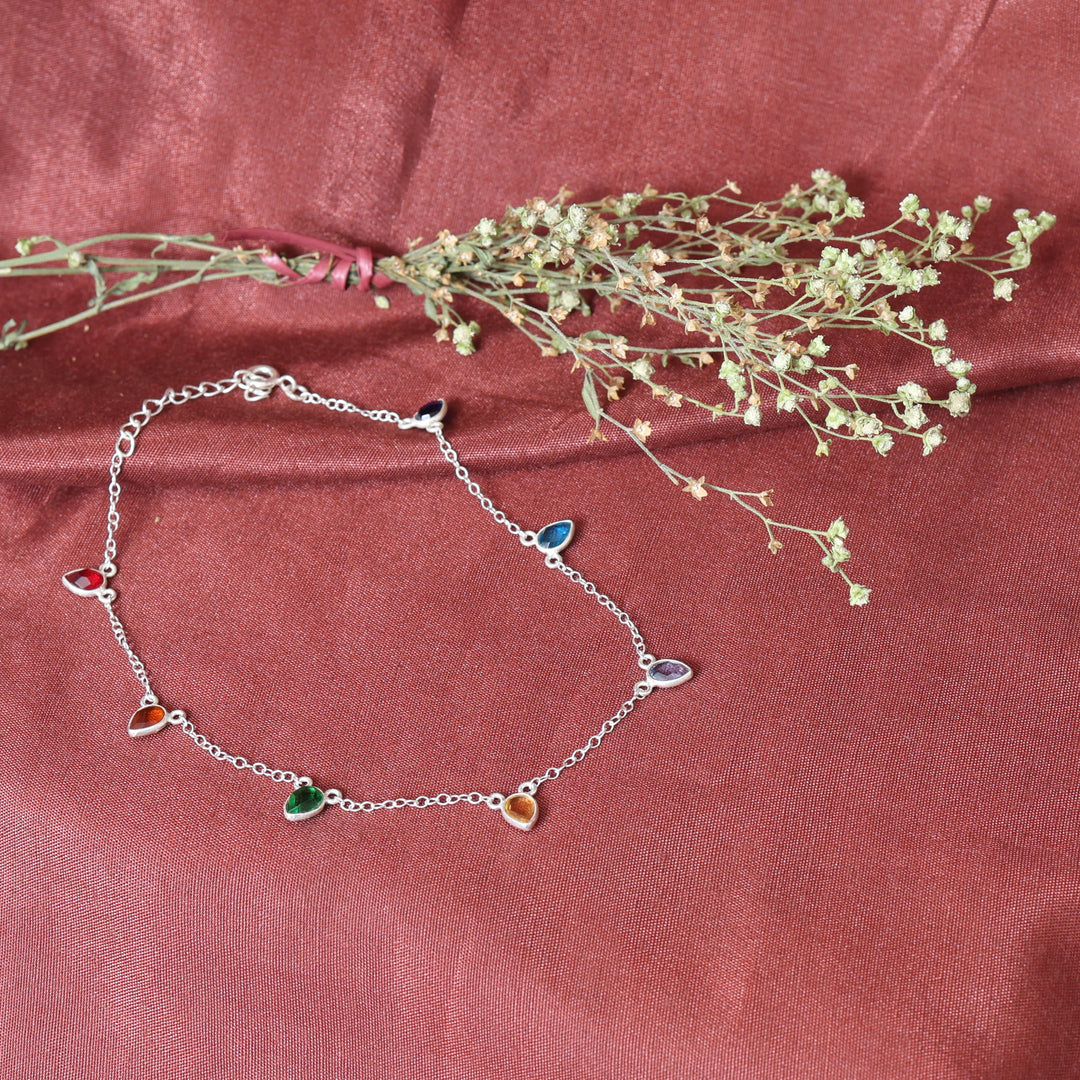 925 Silver Multi-Color Gemstone Anklet for Women | Summer Jewelry