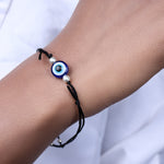 Load image into Gallery viewer, Adjustable Black Cord Evil Eye Bracelet with Silver Beads for Protection
