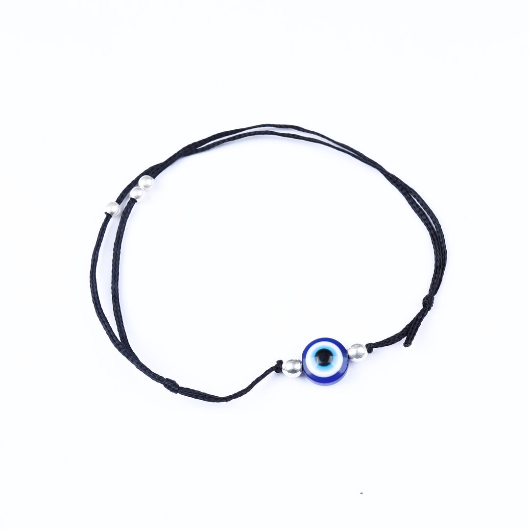Adjustable Black Cord Evil Eye Bracelet with Silver Beads for Protection