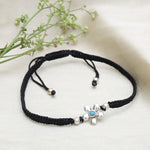 将图像加载到图库查看器中， Black Cord Flower Bracelet with Turquoise Bead, Adjustable

