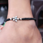 将图像加载到图库查看器中， Black Cord Flower Bracelet with Turquoise Bead, Adjustable

