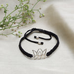 将图像加载到图库查看器中， 925 Sterling Silver Lotus Cord Bracelet for Daily Wear | Adjustable
