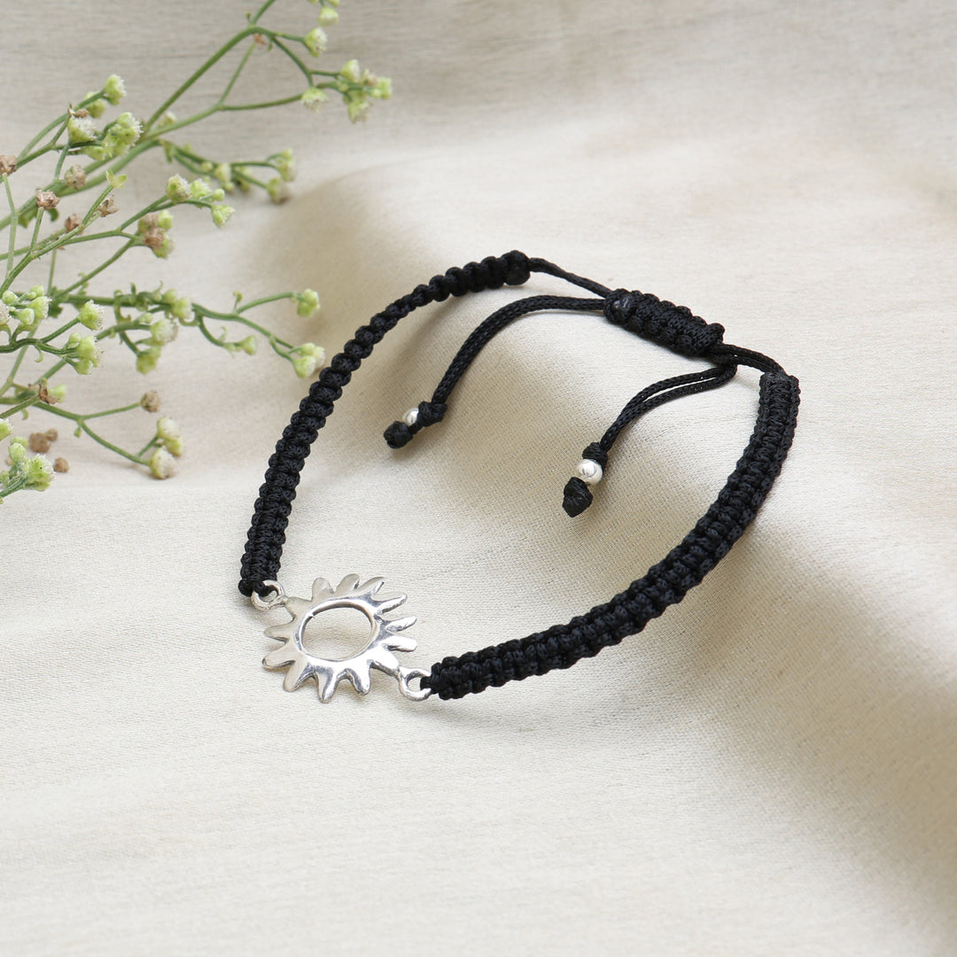 Black Cord Sun Charm Adjustable Bracelet | Daily Wear Jewelry
