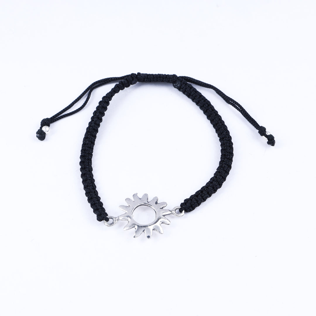 Black Cord Sun Charm Adjustable Bracelet | Daily Wear Jewelry