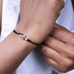 Load image into Gallery viewer, Adjustable Black Cord Anklet with Silver Rose Charm for Women

