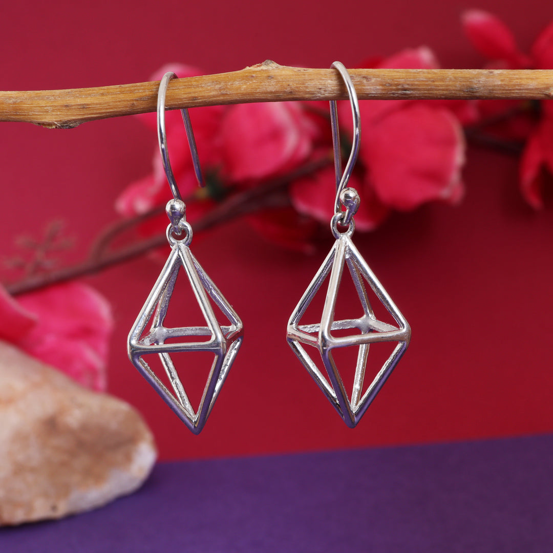 Pendientes geométricos colgantes de plata | Joyería minimalista para mujer