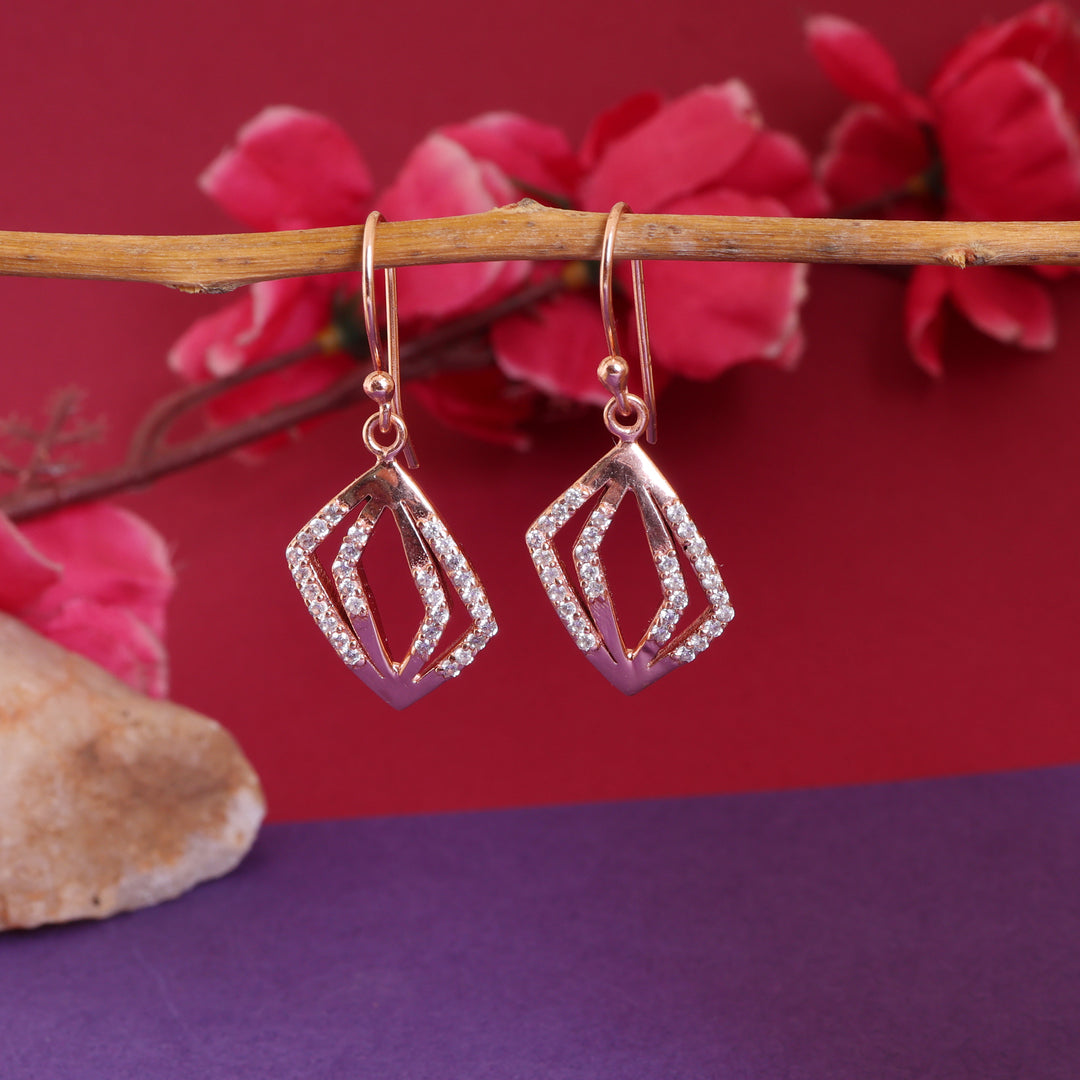 Pendientes de oro rosa con corte de diamante para mujer | Pendientes colgantes de regalo