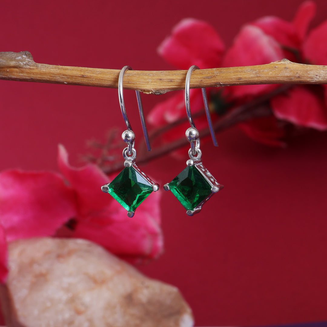 Pendientes de plata 925 con piedra verde esmeralda para mujer | Regalo