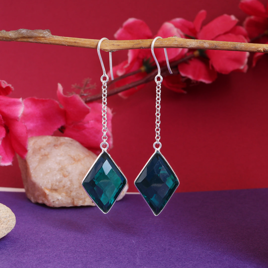 Pendientes colgantes de plata y diamantes en color verde azulado para mujer | Joyería con piedras preciosas