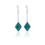 Load image into Gallery viewer, Pendientes colgantes de plata y diamantes en color verde azulado para mujer | Joyería con piedras preciosas
