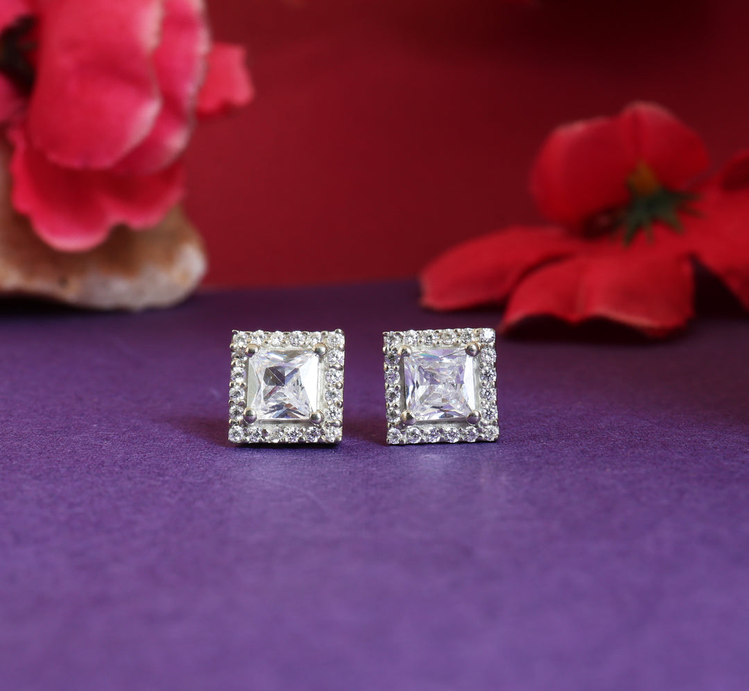 925 Silver Cubic Zirconia Square Stud Earrings | Women's Gift