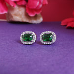 Load image into Gallery viewer, Emerald Stud Earrings for Women | 925 Silver Cubic Zirconia
