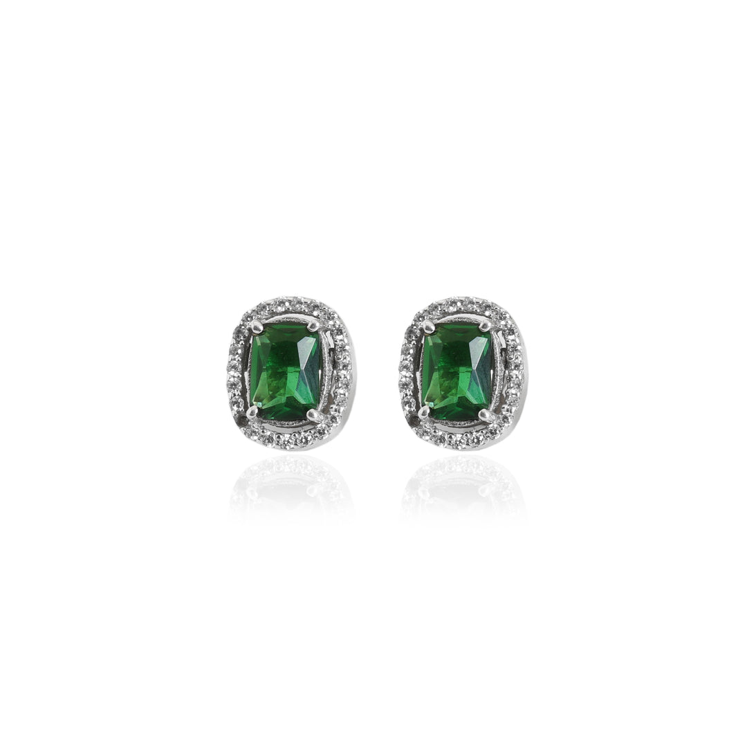 Emerald Stud Earrings for Women | 925 Silver Cubic Zirconia