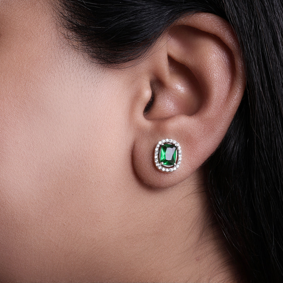 Emerald Stud Earrings for Women | 925 Silver Cubic Zirconia