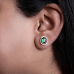 Load image into Gallery viewer, Emerald Stud Earrings for Women | 925 Silver Cubic Zirconia
