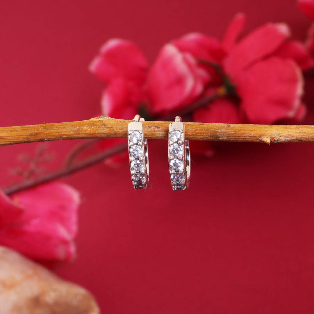 925 Sterling Silver Hoop Earrings with CZ Stones | Women's Jewelry
