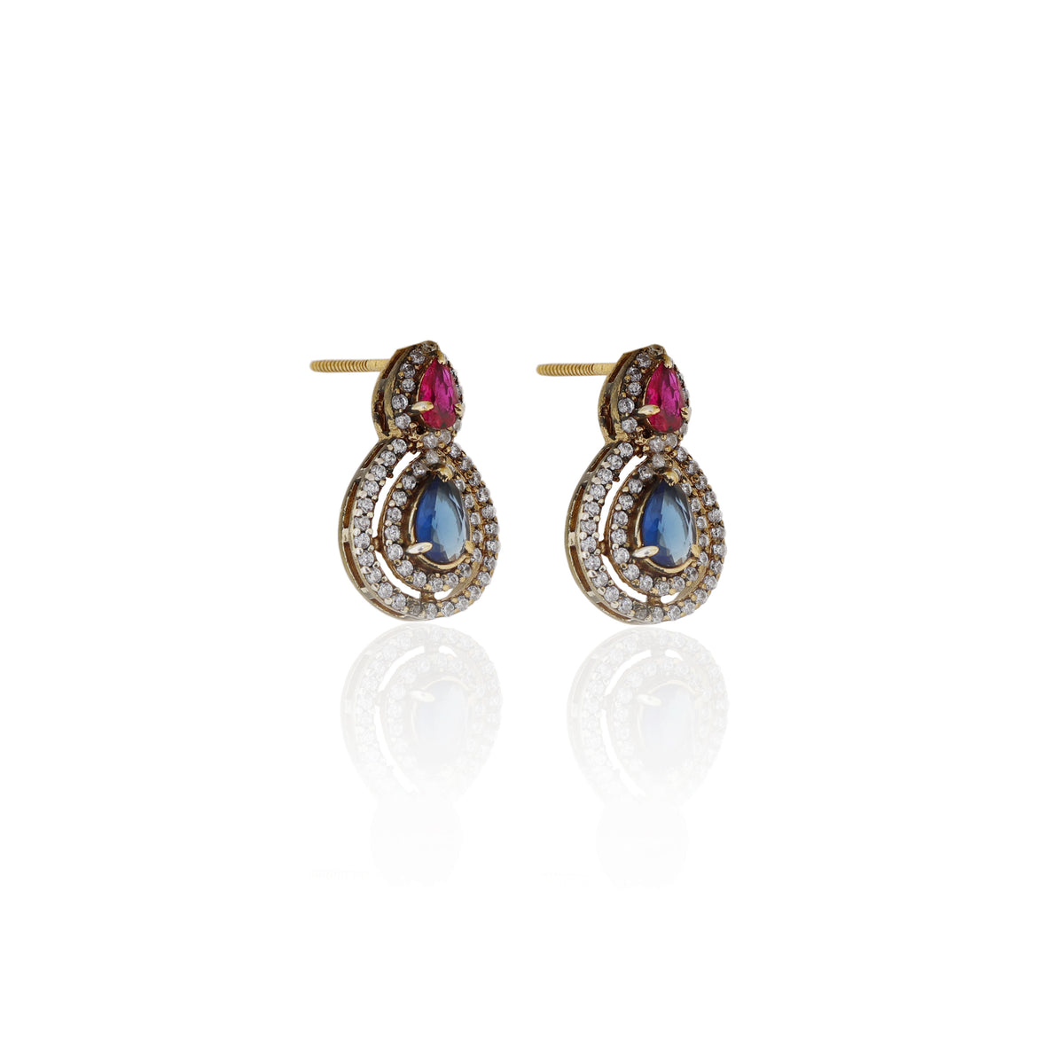 Gold plating ruby & sapphire earrings | teardrop design | for women
