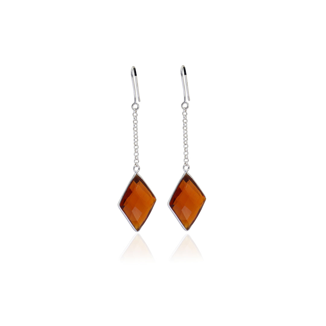 Silver Rhombus Drop Earrings with Amber Gemstone | Women's Jewelry