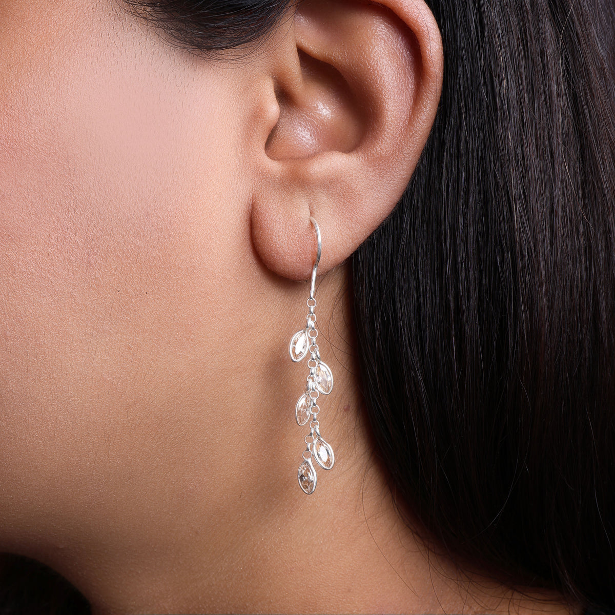 Silver dangle earrings with cz stones | women's elegant jewelry