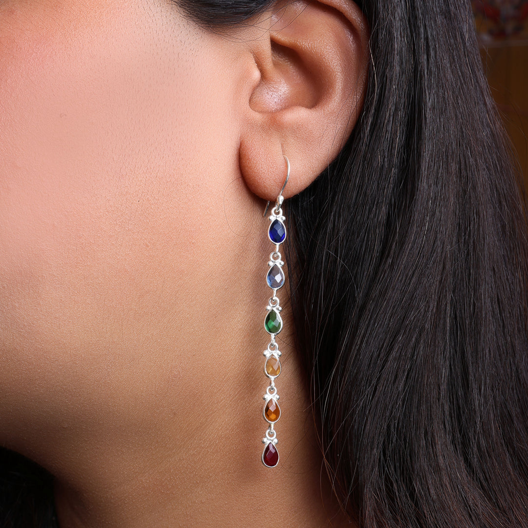 Rainbow Gemstone Drop Earrings | 925 Sterling Silver | For Women