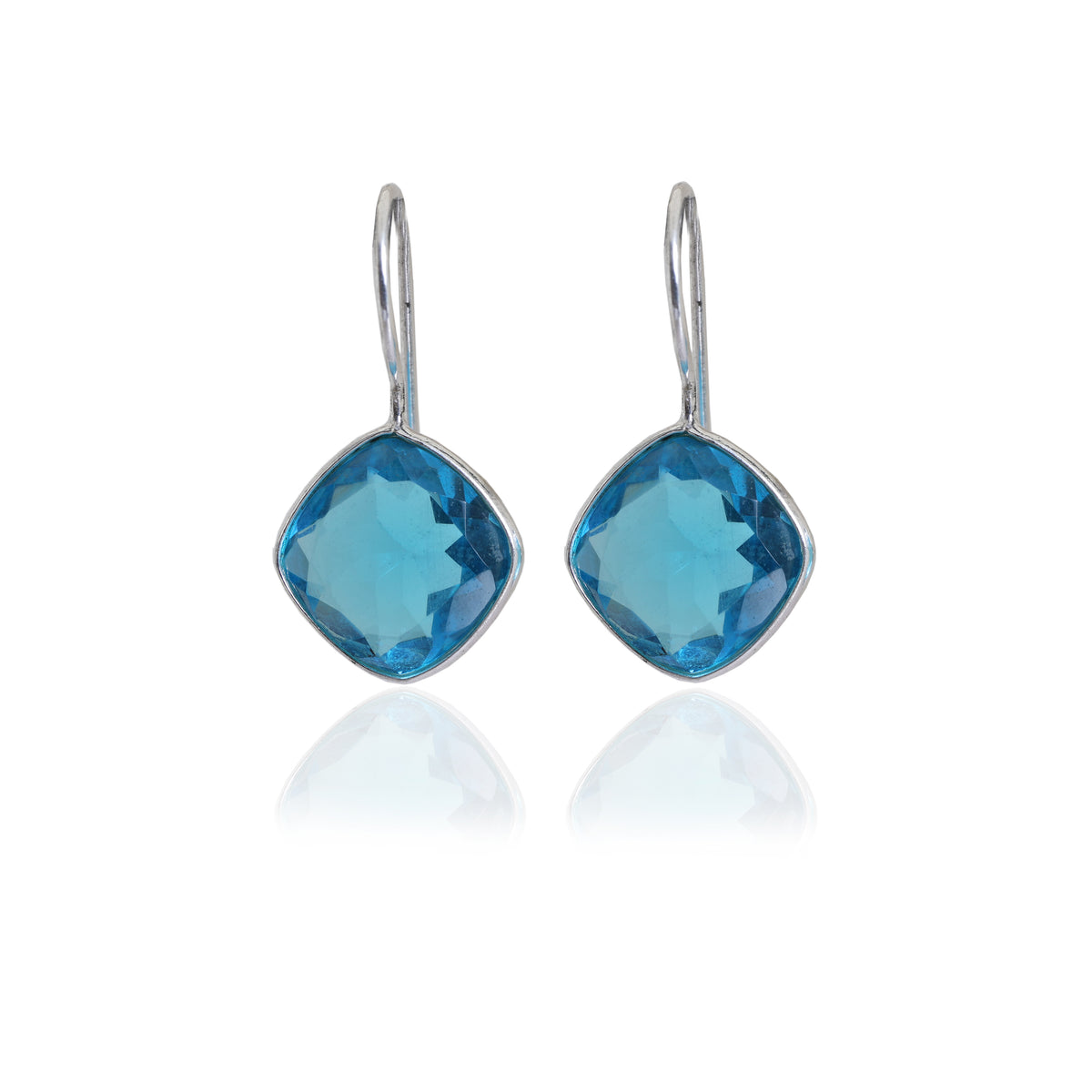 Silver blue topaz cushion cut drop earrings for women