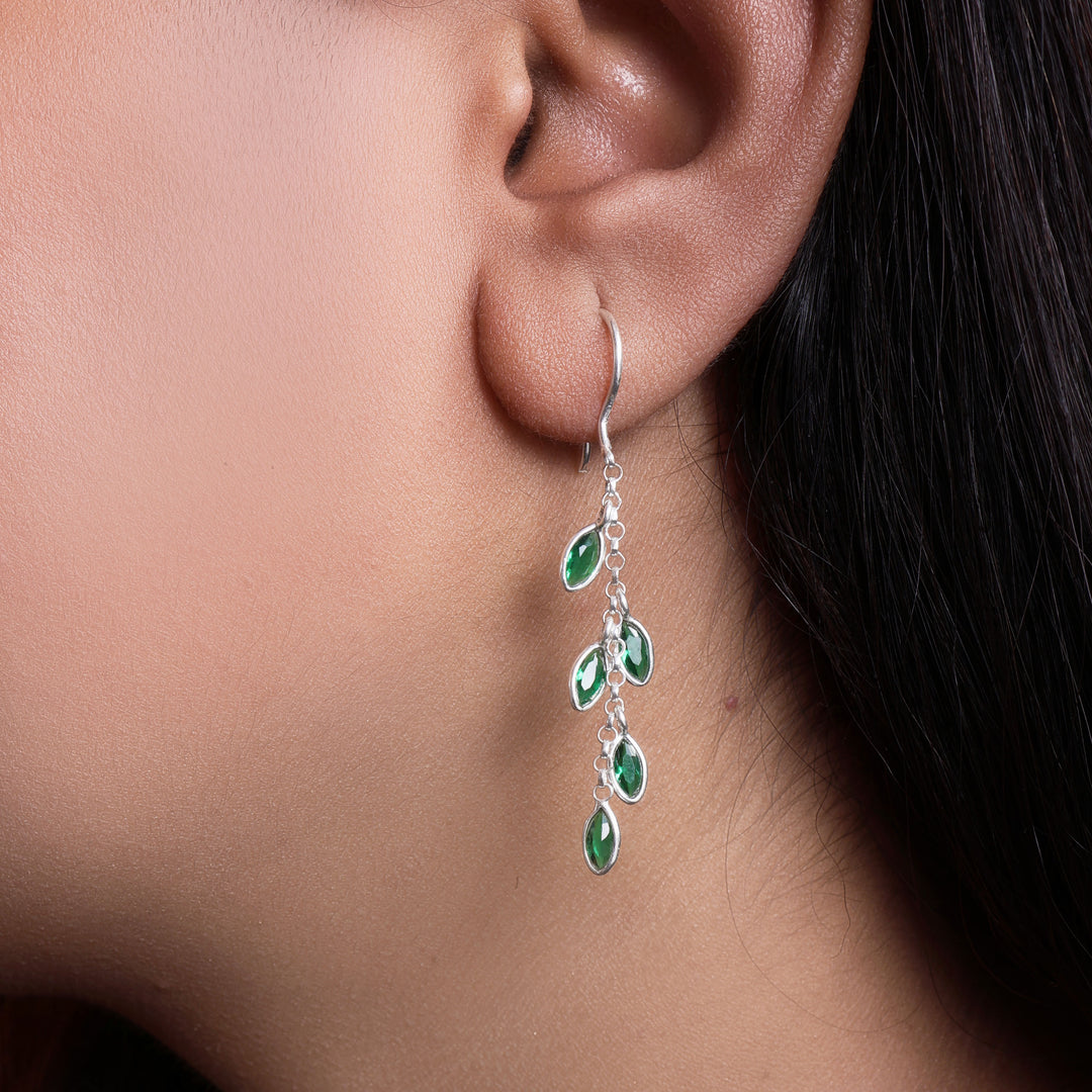 925 Silver Green Leaf Drop Earrings | For Women | Gift