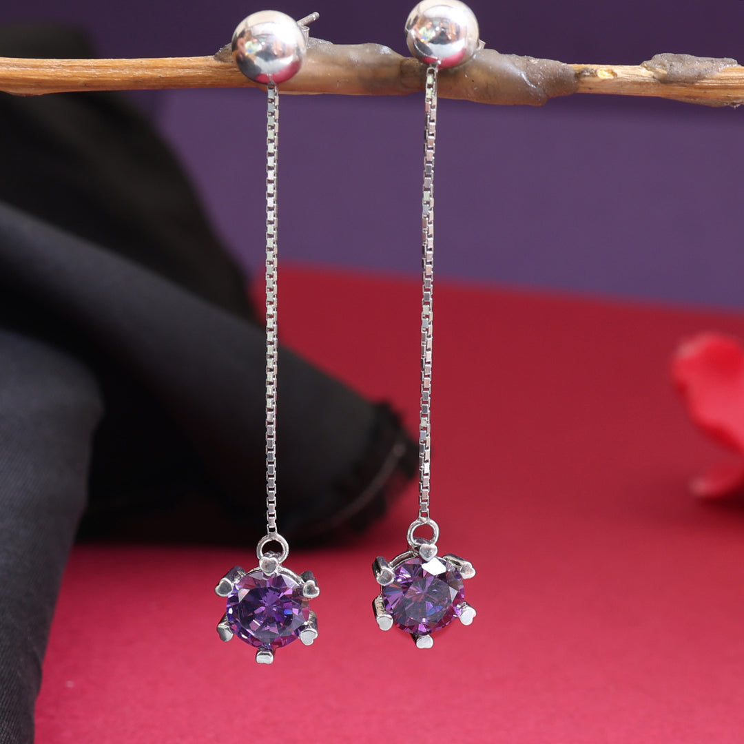 925 Silver Amethyst Drop Earrings | Purple Gemstone Jewelry