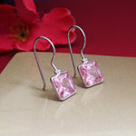 Load image into Gallery viewer, Silver Pink Gemstone Square Earrings for Women | Dangle Jewelry
