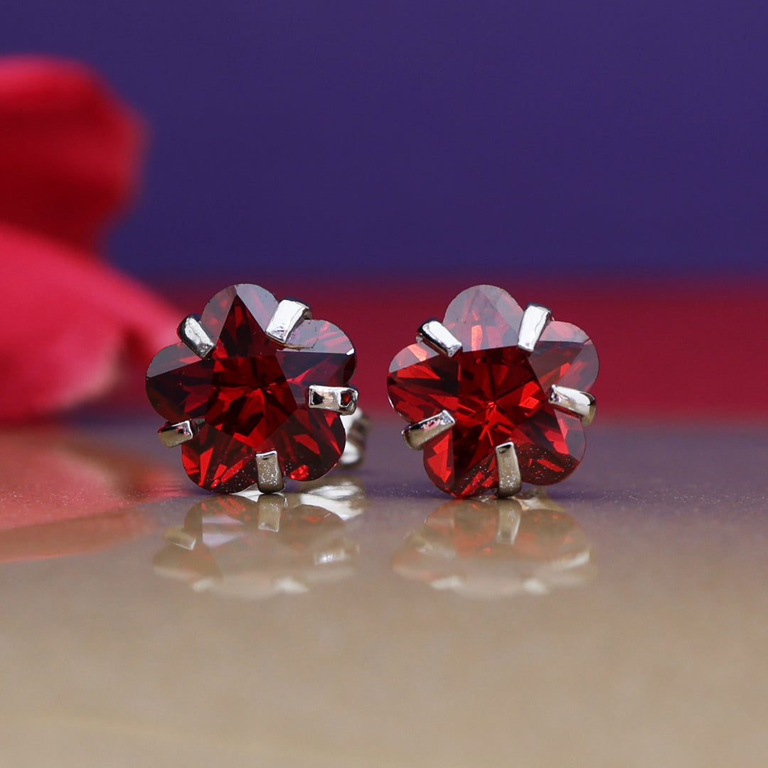 925 Silver Red Gemstone Stud Earrings for Women | Gift Jewelry| High Polish