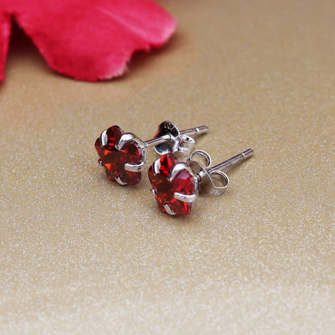 925 Silver Red Gemstone Stud Earrings for Women | Gift Jewelry| High Polish