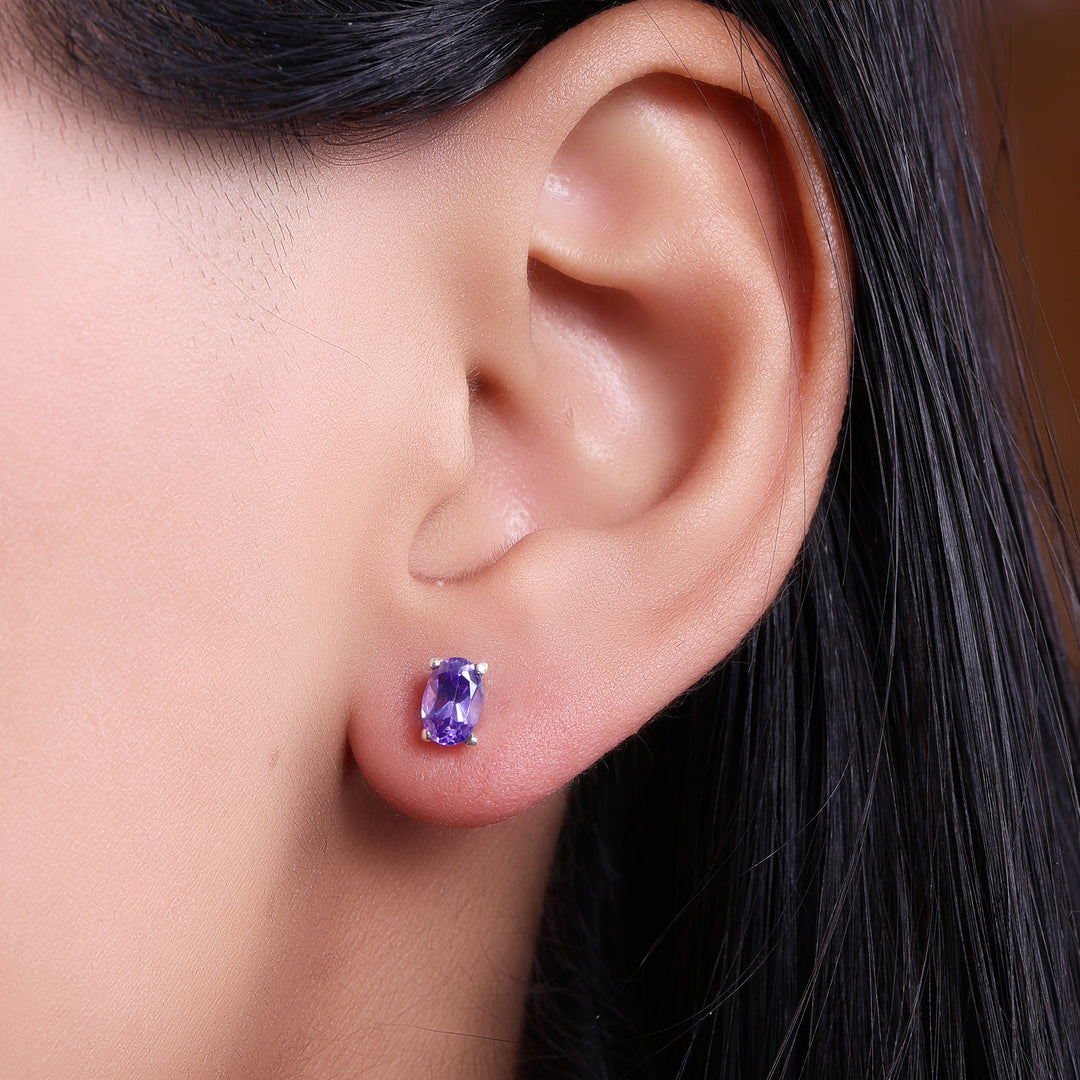 Silver Amethyst Stud Earrings for Women | Gemstone Jewelry
